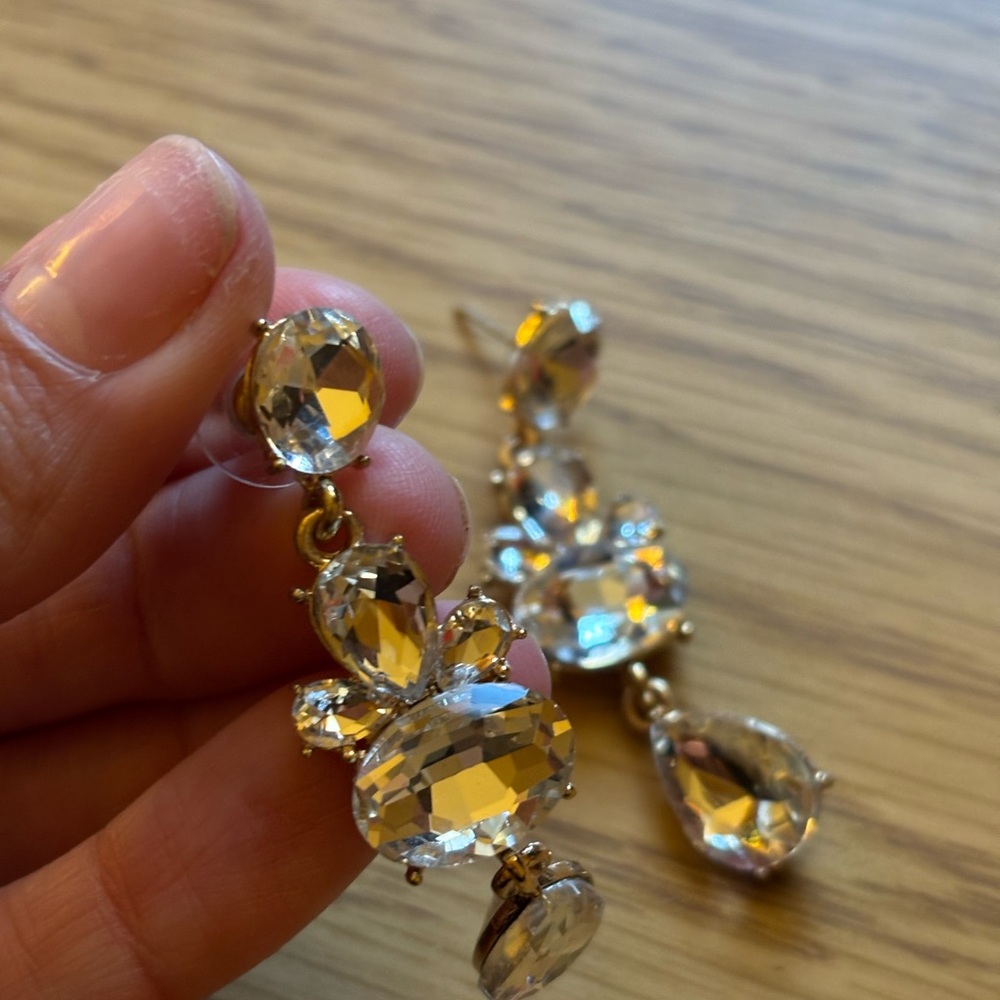Crystal Drop Dangle Earrings - Clear Gold-Tone